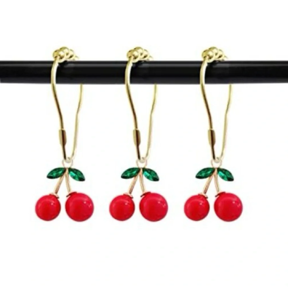 Whimsical Cherry Shower Hooks - Red and Green